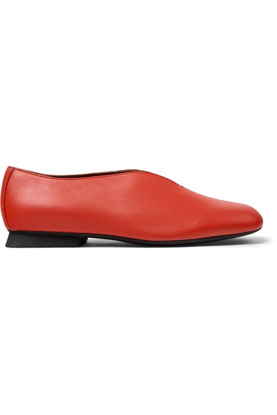 CAMPER Women's Red Genuine Leather Ballet Flats with Hook And Loop, Comfortable TPU Sole by CasiMyra