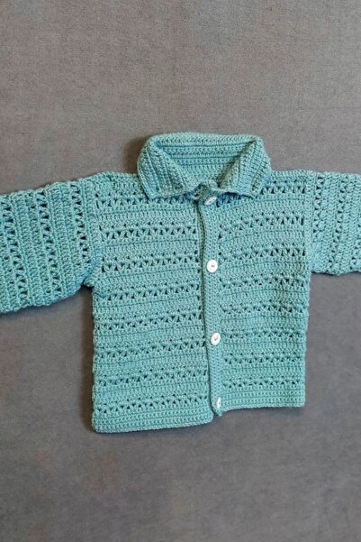 Uretti - Talia 8659 0480 Hand Knitted Cotton Thread Boy Green Cardigan - 6 / 9 Months