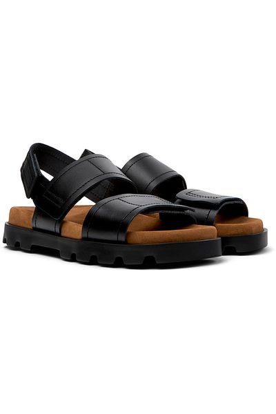 CAMPER Women's Black Adjustable Hook And Loop Strap Sandals Lightweight Genuine Leather Summer Brutus