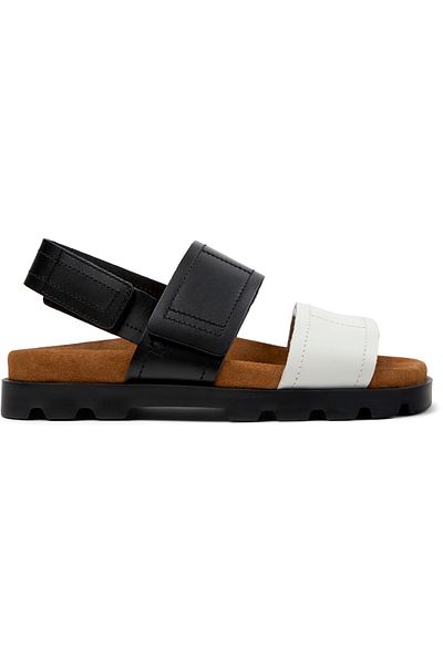 CAMPER Women’s Black White Summer Sandals with Hook And Loop Straps, Open Toe, Genuine Leather Brutus
