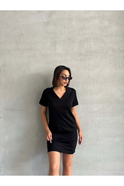 BEJNA Women's Black Polo Neck Soft Touch Dress