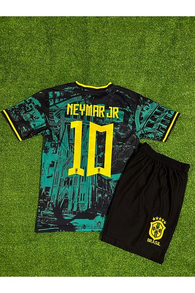 MONTENERO Brazil National Team Neymar Jr Special Concept Kids Jersey Set of 2 (Green-Yellow)