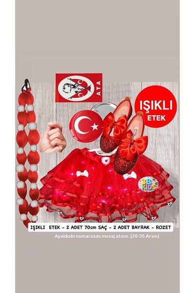 3b kids 23 April Luminous Red Tutu Skirt Red Babble Hair Red Ballerina Turkish Flag Badge Set