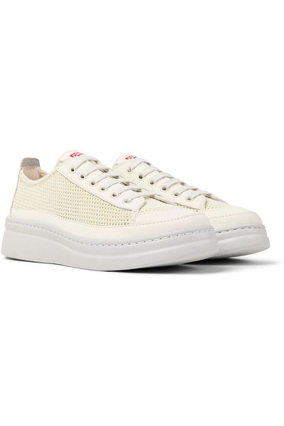 CAMPER Women's White Genuine Leather Mesh Sneakers with Hook And Loop Straps for Everyday RunnerUp