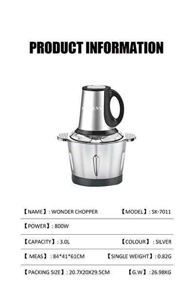 Other Meat Grinder Chopper Food Processor- 3L-4-Blades 800W SK-7011 Black/Silver