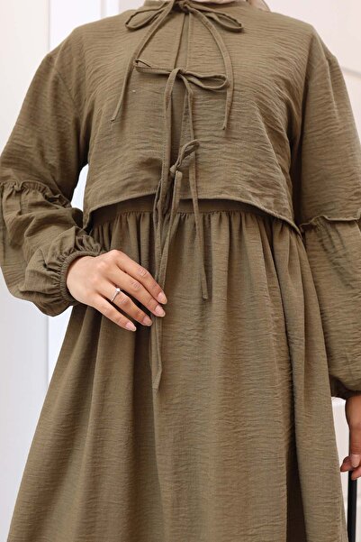 benguen Σετ φόρεμα με λεπτομέρεια φιόγκου Khaki 2271