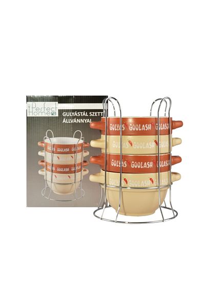 Perfect Home Set de 4 boluri din ceramica cu suport