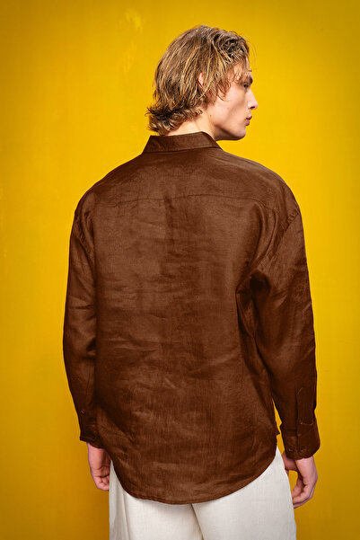 GIESTO 100% Linen Brown Shirt