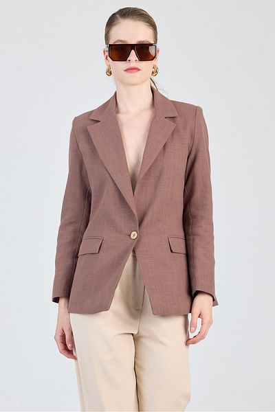 Rays Jachetă blazer căptușită din bumbac 100% cu aspect de in maro 6023-3