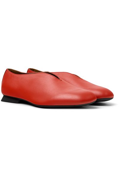 CAMPER Women's Red Genuine Leather Ballet Flats with Hook And Loop, Comfortable TPU Sole by CasiMyra