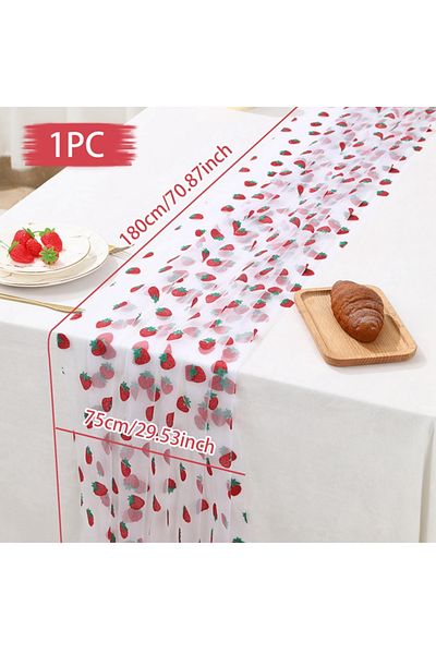 Choice style 1 Strawberry Theme Birthday Table Runner Strawberry Birthday Decoration Mesh Table Runner Baby