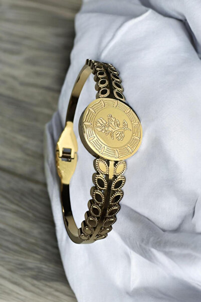 Raneel Kazançlı Alışveriş Flower Motif Steel Quarter Bracelet Handcuff