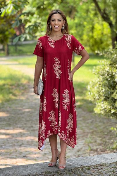 Nevin Kaya Moda Rochie cu model de crin de culoare țiglă tăiată în V