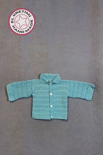 Uretti - Talia 8659 0480 Hand Knitted Cotton Thread Boy Green Cardigan - 6 / 9 Months
