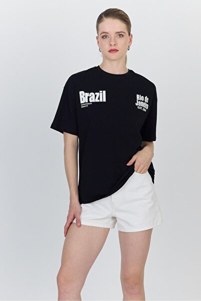 Rays Tricou supradimensionat din bumbac 100% imprimat cu text negru 6403