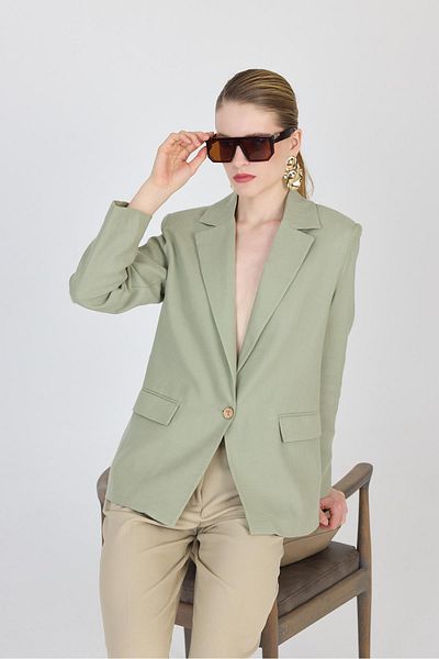 Rays Jachetă blazer căptușită din bumbac 100% cu aspect de in verde olive 6023-3