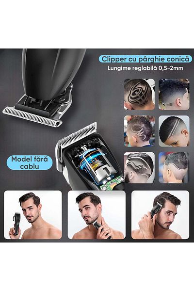 HexaCraft Set de tuns profesional și trimmer fără fir, HexaCut