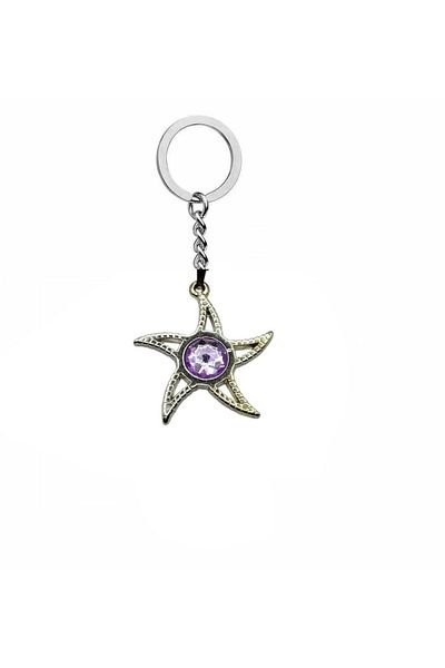 Herşey Nota Women's Starfish Keychain – Light Purple Stone Detailed Zamak Plated Stylish Accessory