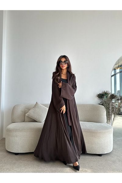 outline Summer cloche abaya in brown silk fabric with an elegant A-line design