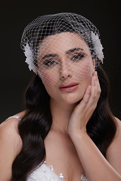 Hayalperest boncuk Retro Lattice Tulle Bridal Veil Crown - White Elegance