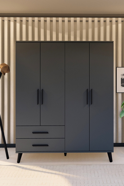 Metalia GM 070-C NOVADO SİYAH KULPLU ANTRASİT GRİ AYAKLI GARDIROP