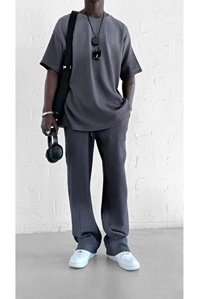 ablukaonline Men's Corded Fabric Washable Color Changing Oversized T-Shirt Anthracite White