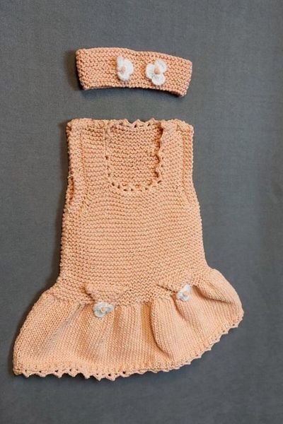 Uretti - Talia 8659 5112 Hand Knitted Cotton Thread Girl's Dress - Bandana Set - Age 2