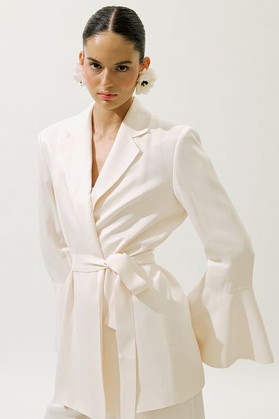 Manuka Satin Belted Evening Jacket Vanilla