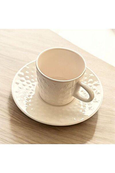 ALLEGRI Maisone Set of 6 Star Embossed White Porcelain Coffee Cups – 100 ml