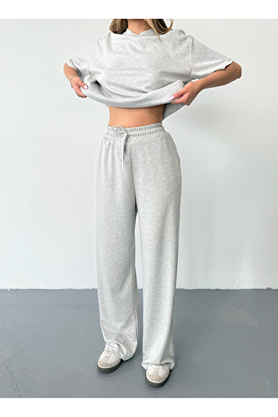 BEJNA Graues Modal-Kurzarm-Soft-Touch-Sportset für Damen