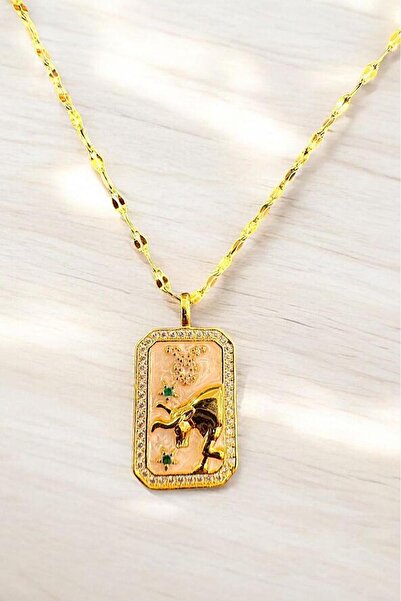 Raneel Kazançlı Alışveriş Taurus Gold Color Plated Steel Necklace Gold