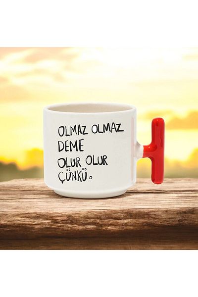 BB TRADE Must Have Designed Red T-Handle Ceramic Printed Mug 250 ml