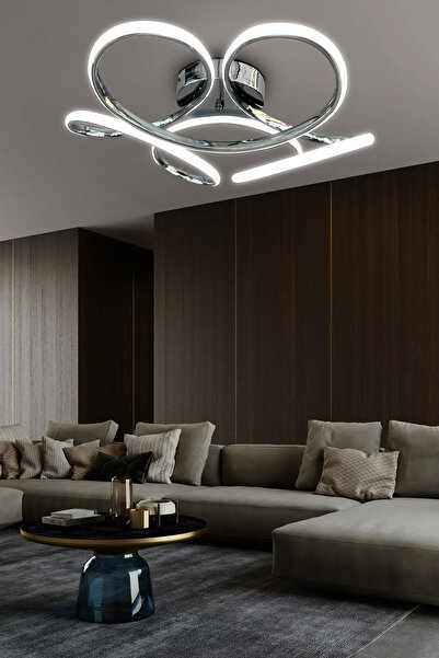 RSCOLLECTIONS Dron Plafonyer Tavana Yapışık Led Avize Kumandalı Krom