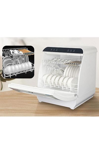 ET-LIFE Countertop Dishwasher, Installation-Free, 4 Programs, High Temp Disinfection, for 6 People