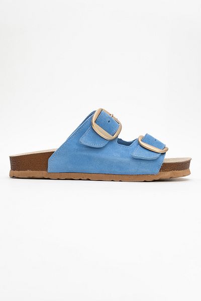 Ataköy Ayakkabı Women's Leather Double Buckle Slippers