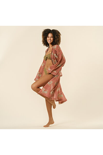 Zsa Zsa Zsu Gaya El Baskısı Pamuk Kimono Standart Beden Kırmızı