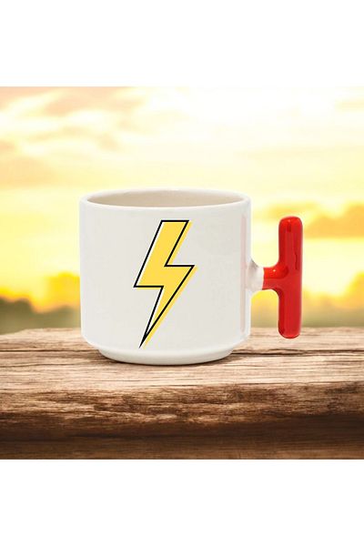 BB TRADE Red T-Handed Ceramic Printed Mug with Lightning Design 250 ml