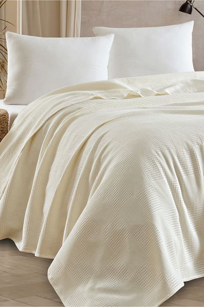 Eponj Home Double 100% Cotton Pique Cover 200X230 cm – Cream with Tile Pattern – Weave Series