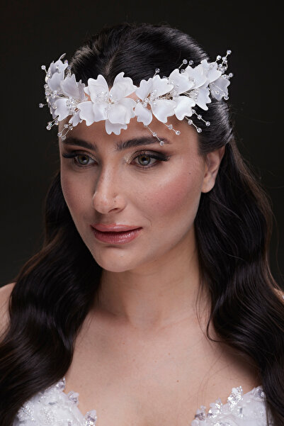 Hayalperest boncuk Bridal Headband with Plump Flowers and Beads - Fairytale Grace
