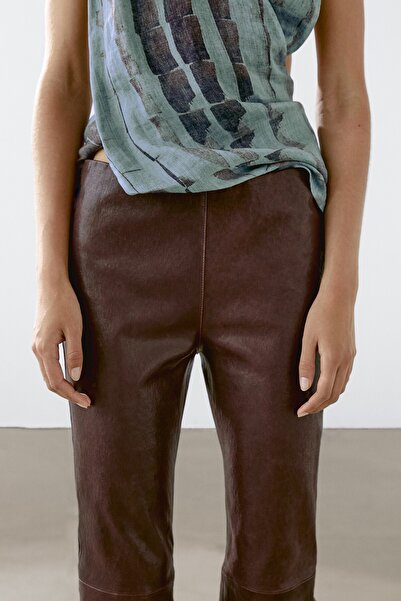 Massimo Dutti Napa deri İspanyol paça pantolon