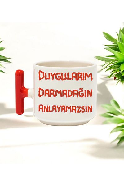 BB TRADE My Feelings Are Your Emotions Designed Red T-Handed Ceramic Printed Mug 250 ml