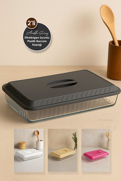 Anadolu Saray 2-Piece Rectangular Compatible Plastic Pyrex Lid Durable Freshness Preserving Convenient to Carry Pyrex Lid