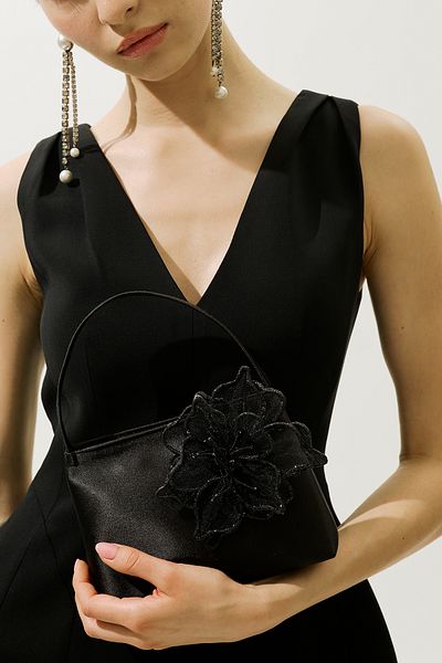 Manuka Flower Detail Mini Evening Dress Bag Black