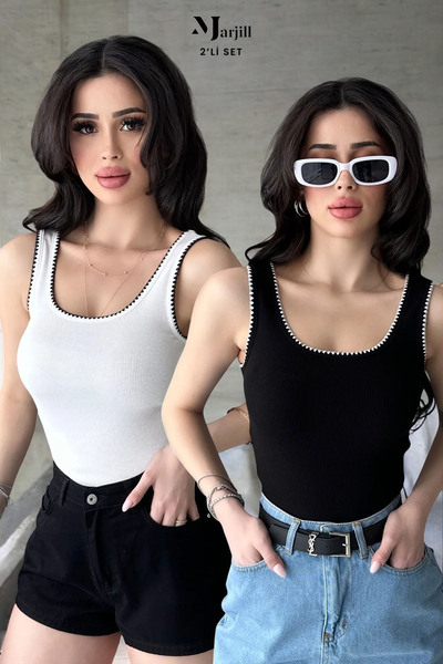 Marjill عبوة اقتصادية مكونة من قطعتين من البلوزات ذات الأشرطة السميكة مع تفاص...