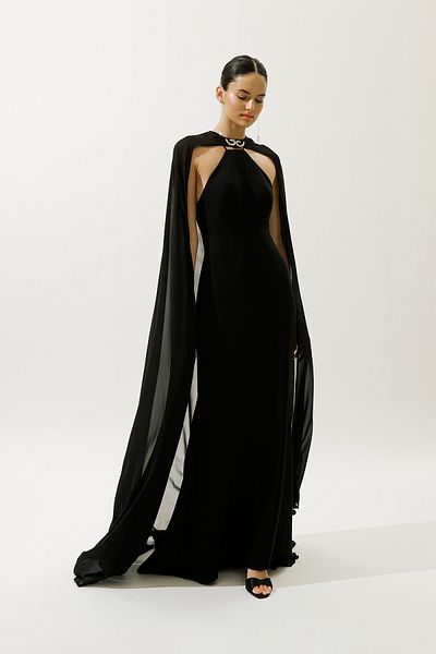 Manuka Frances Caped Evening Dress Black
