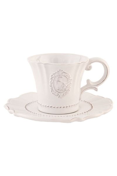 Clayre & Eef Ceramic Cup with Saucer Royal White Ø 15 cm x 8 h 125 ml