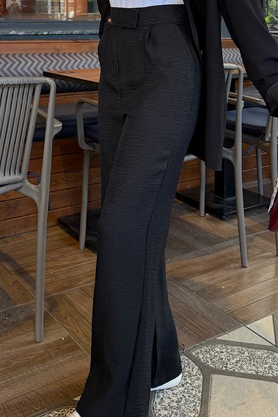 Tesettür Diyarı Women's Velcro Model Sofia Linen Wide Leg Trousers - Black