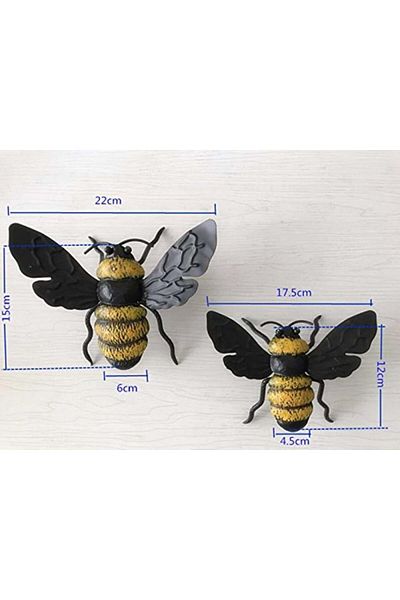 Dipamkar Set of 2 Dipamkar® garden decorations, bee pattern, iron, black/yellow, 22 x 15 cm / 17.5 x 12 cm