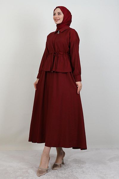 giz astore Zippered Skirt Suit Burgundy