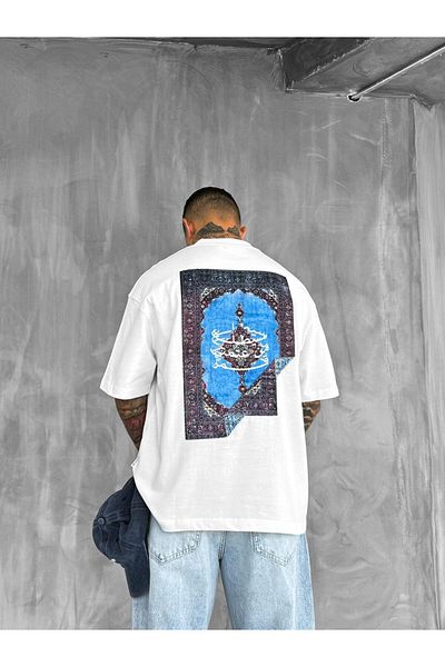 ablukaonline Ανδρικό μπλουζάκι Oversize με μπαλώματα στην πλάτη Λευκό